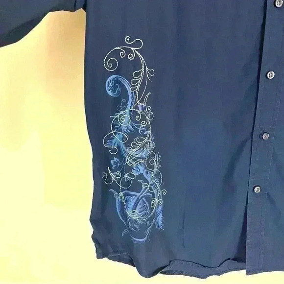 Malibu Cowboy Men’s Navy Embroider Western Cotton Button Down Shirt Size XL - Picture 5 of 12